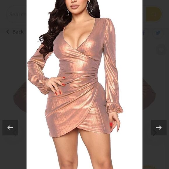 𝅺🔥SEXY V Neck Bodycon Long Sleeve Sparkly Dress🔥 - Picture 4 of 15